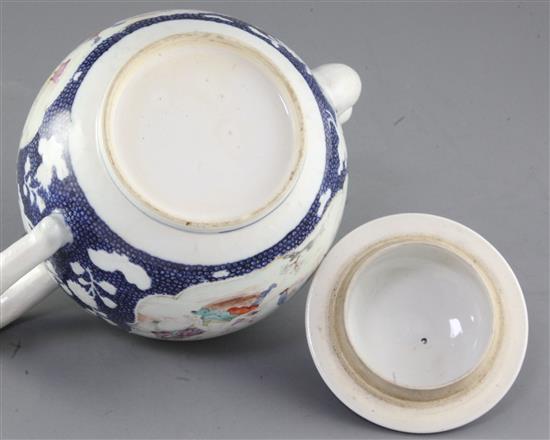 A large Chinese famille rose teapot and cover, late Qianlong period, height 20cm, some faults